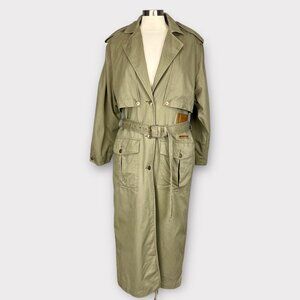 Vintage Together Womens Military Trench Coat Duster Khaki Green size 10 Tall